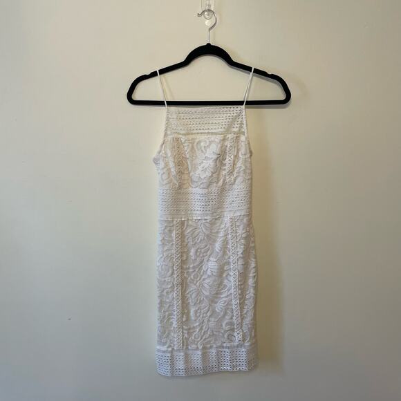 TOPSHOP US 2 white fitted mini dress floral lace boho chic cocktail party summer - Picture 1 of 7